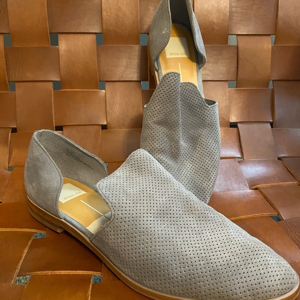Women’s Dolce Vita Perforated Light Gray Suede Slip-On Flats